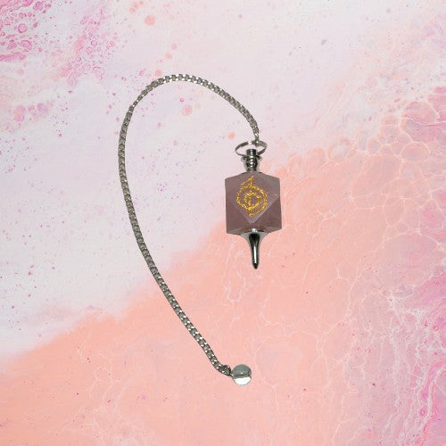 Péndulo Hexagonal Grabado CHO KU REI - Cuarzo Rosa
