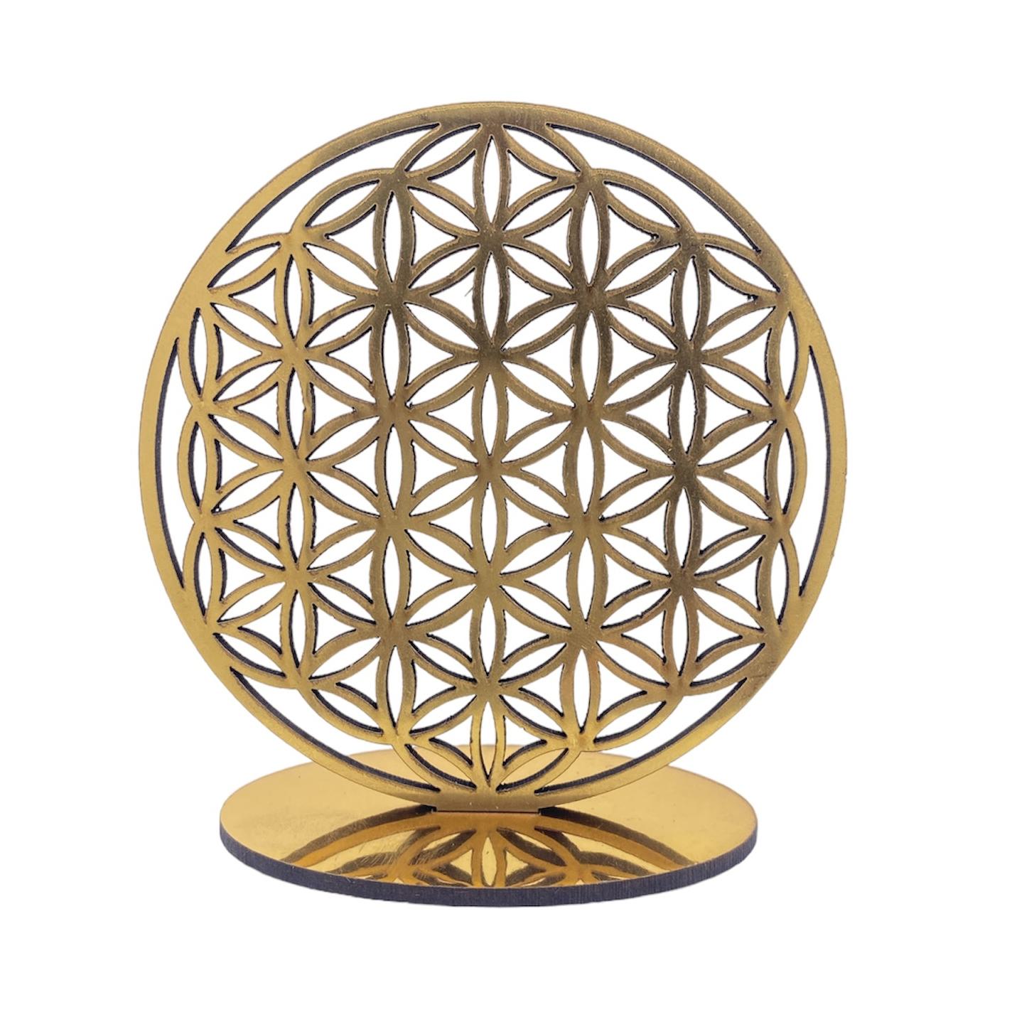 MADERA CON CORTE LASER 10 CM DISEÑO FLOR DE LA VIDA CON BASE