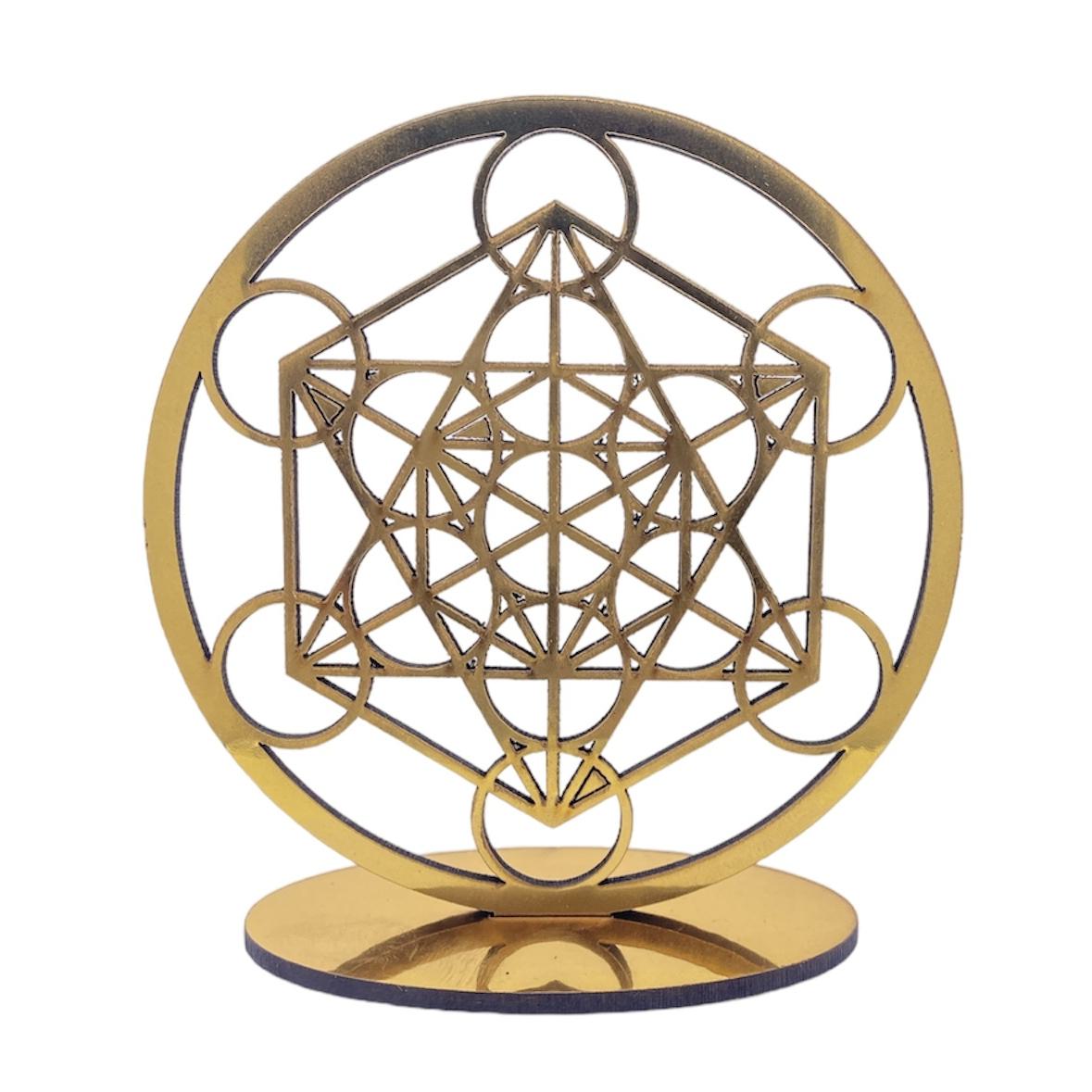 MADERA CON CORTE LASER 10 CM DISEÑO GEOMETRIA SAGRADA CON BASE