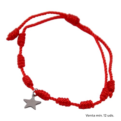 Pulsera 7 nudos roja Estrella Acero E5797-5