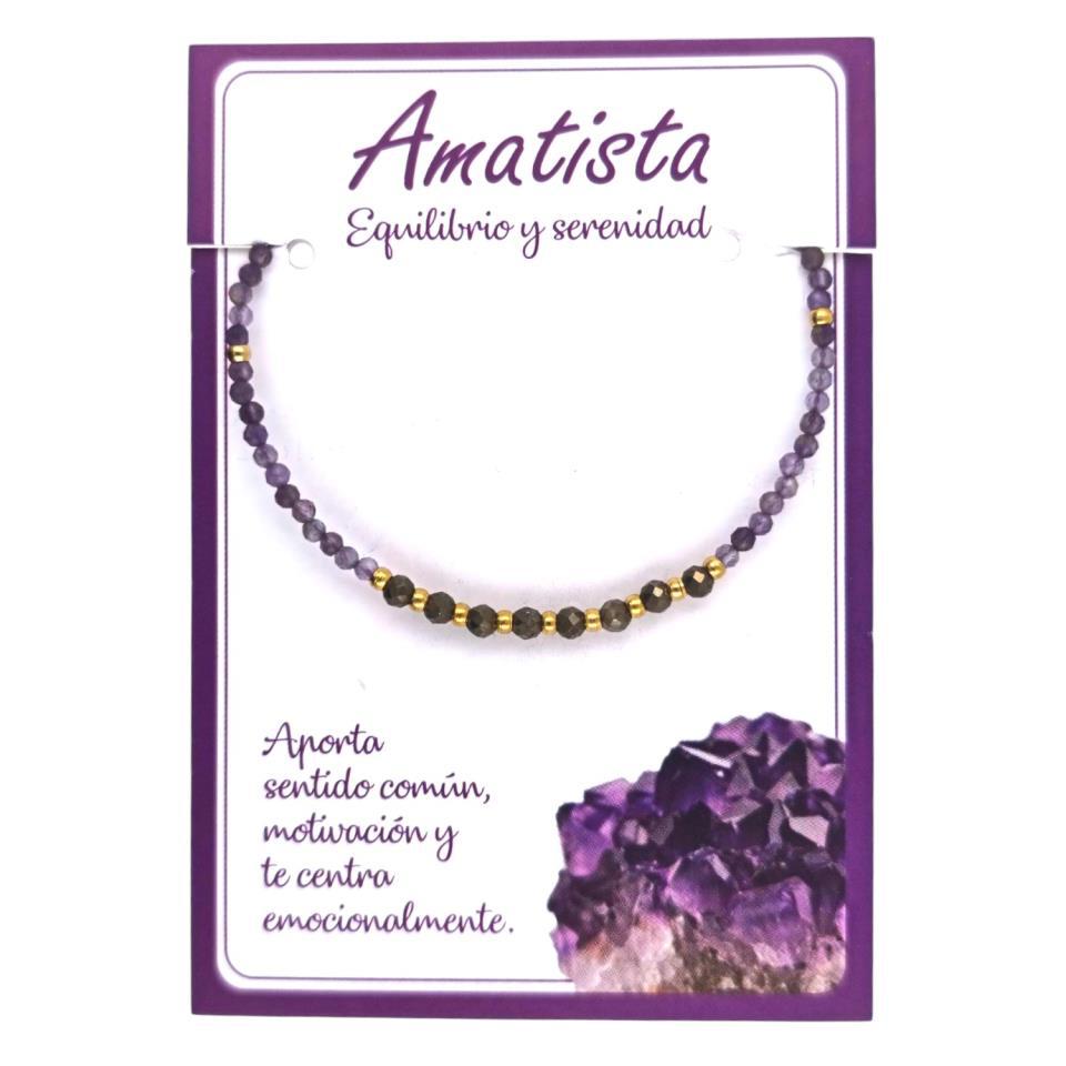 Pulsera Mineral Facetado 2MM AMATISTA PIRITA - 6