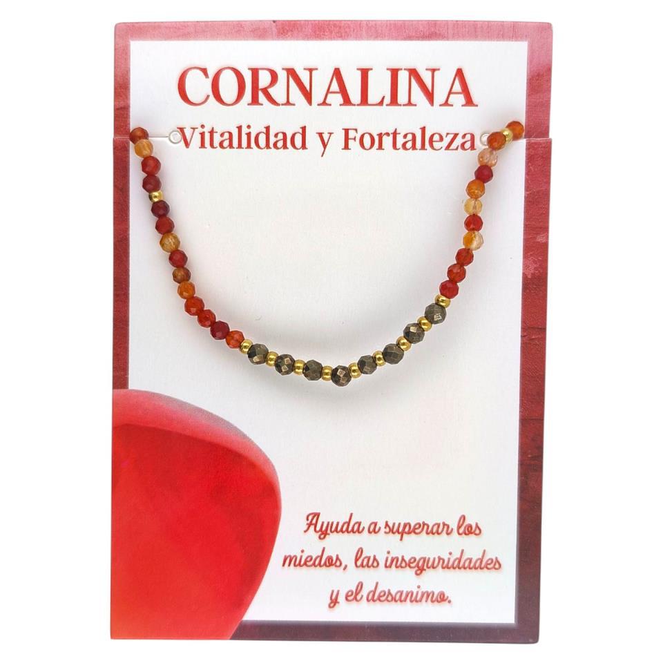 Pulsera Mineral Facetado 2MM CORNALINA PIRITA - 6