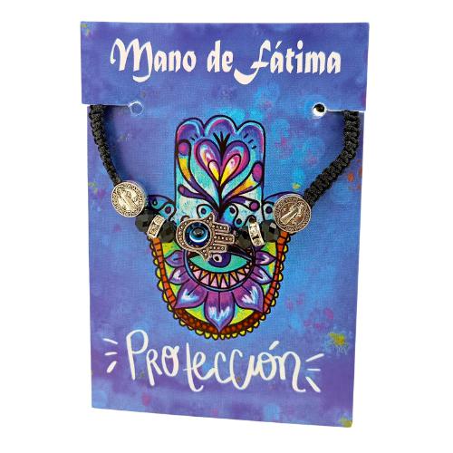 Pulsera Tejida Negra Mano de Fátima REF 3