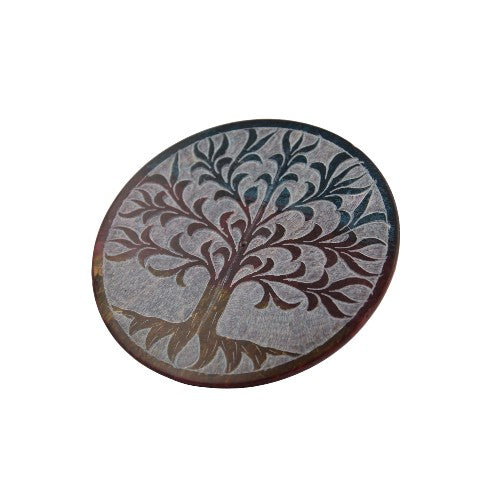 Quemador plato incienso en piedra ÁRBOL DE LA VIDA VERDE/ROJO/AMARILLO 4" 10CM DIÁMETRO - REF 240