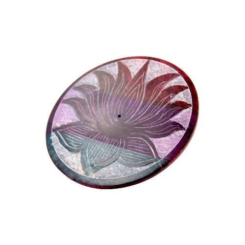 Quemador plato incienso en piedra FLOR DE LOTO ROJO/LILA/VERDE 4" 10CM DIÁMETRO - REF 240