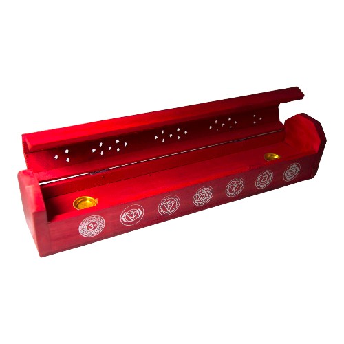 Quemador incienso cofre madera 7 chakras ROJO - REF 390