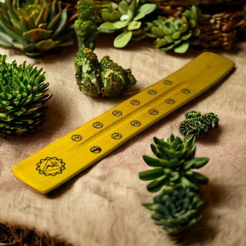 Quemador incienso tablilla madera chakras - REF 045 MOD. 09 AMARILLO