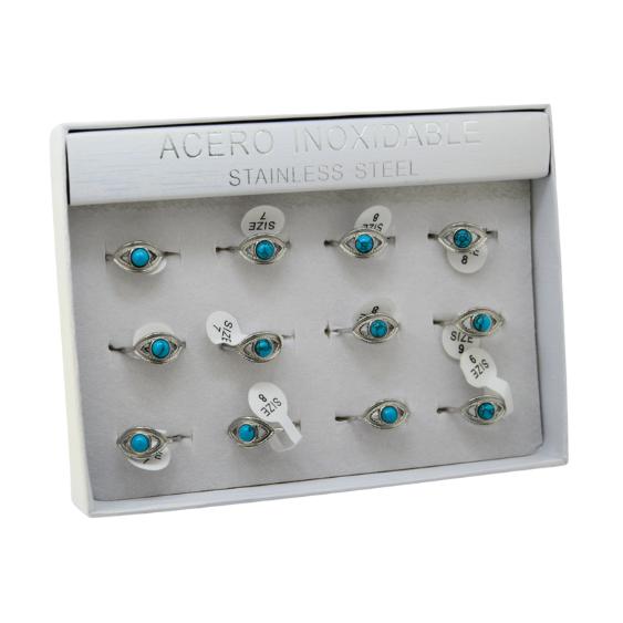 SET 12 ANILLOS DE ACERO – MOD. 21 OJO TURQUESINA