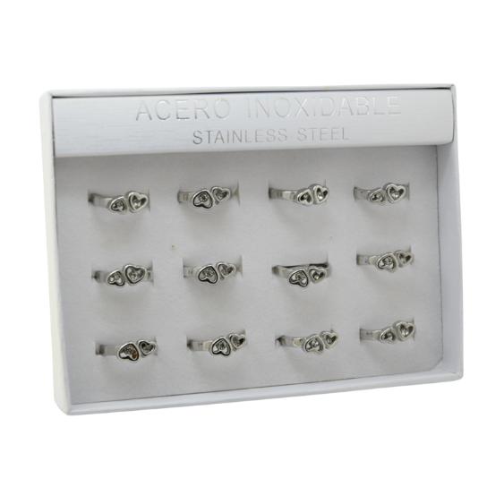 SET 12 ANILLOS DE ACERO – MOD. 23 DOBLE CORAZON