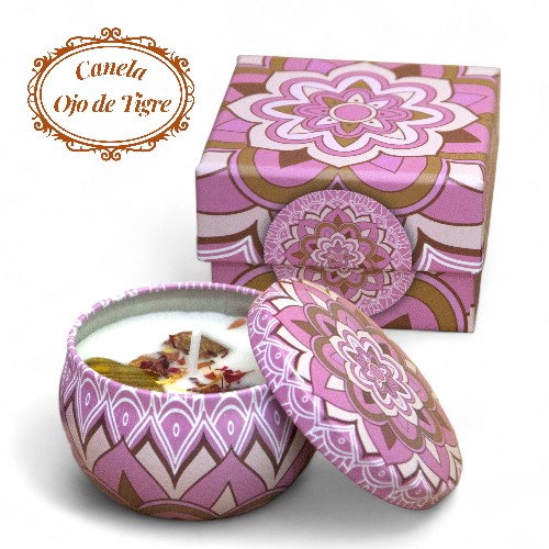 Vela Soja Aroma Lata Minerales CANELA - OJO DE TIGRE
