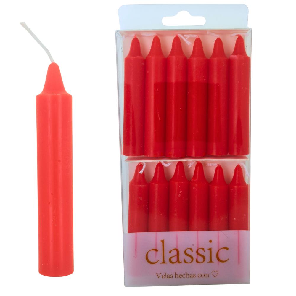 Velas bujía pequeñas 8cm - 10g Pack 12uds Roja