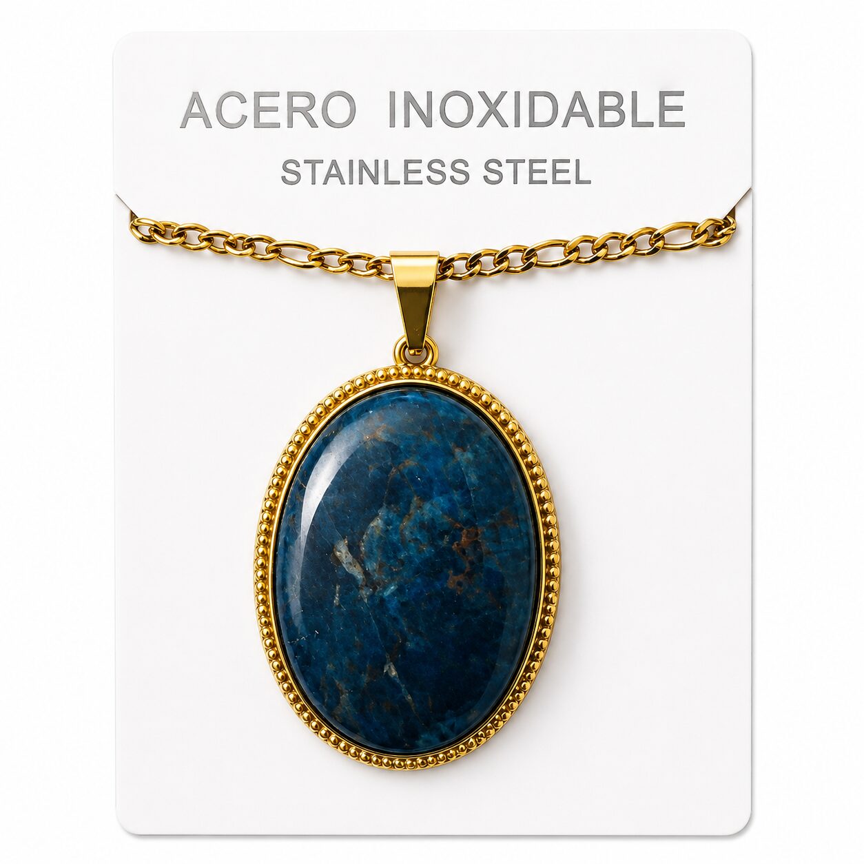 Collar Ovalado de Acero Inoxidable Dorado con Apatita