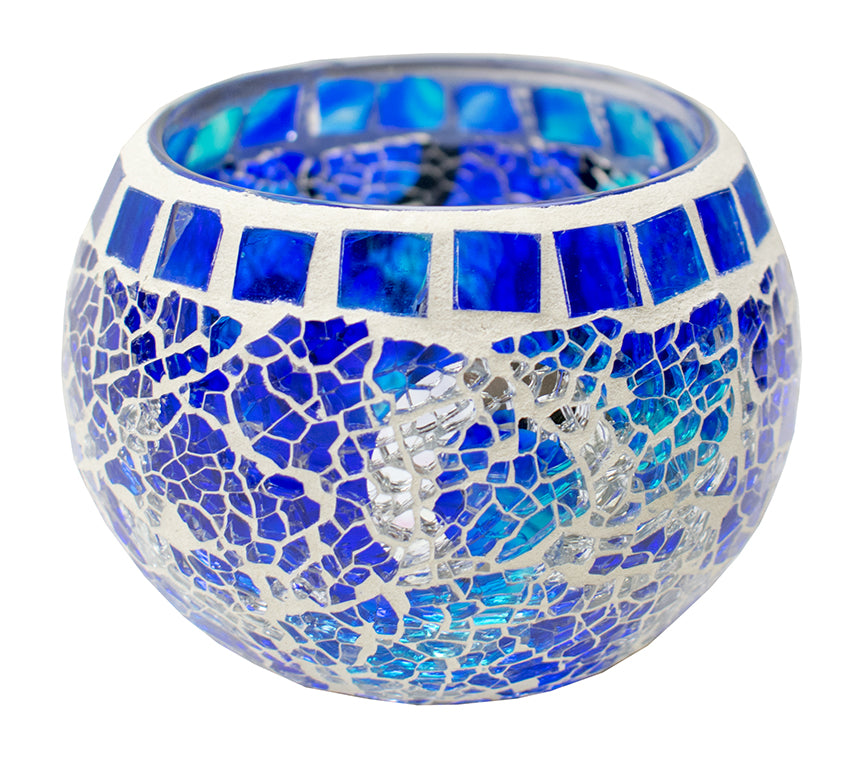 Portavelas Mosaico Cristal Azul