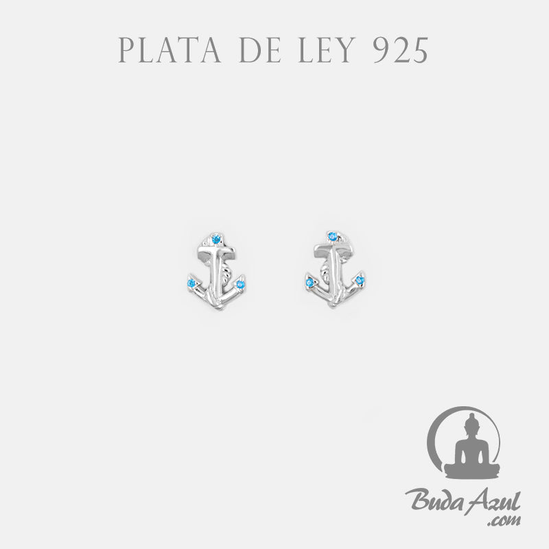 Pendientes Plata de Ley 925 ANCLA CIRCONITAS AZUL REF. 390