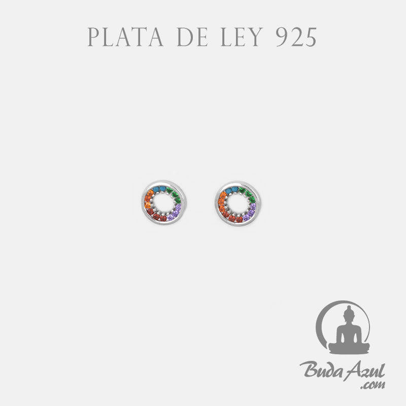 Pendientes Plata de Ley 925 RUEDA CIRCONITAS COLORES REF. 490