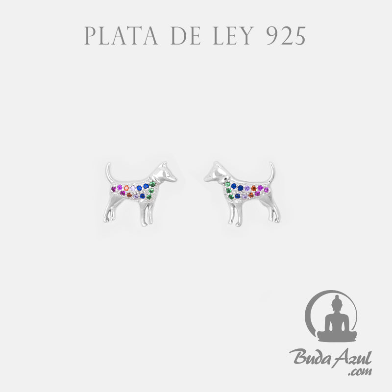 Pendientes Plata de Ley 925 PERROS CIRCONITAS COLORES REF. 590
