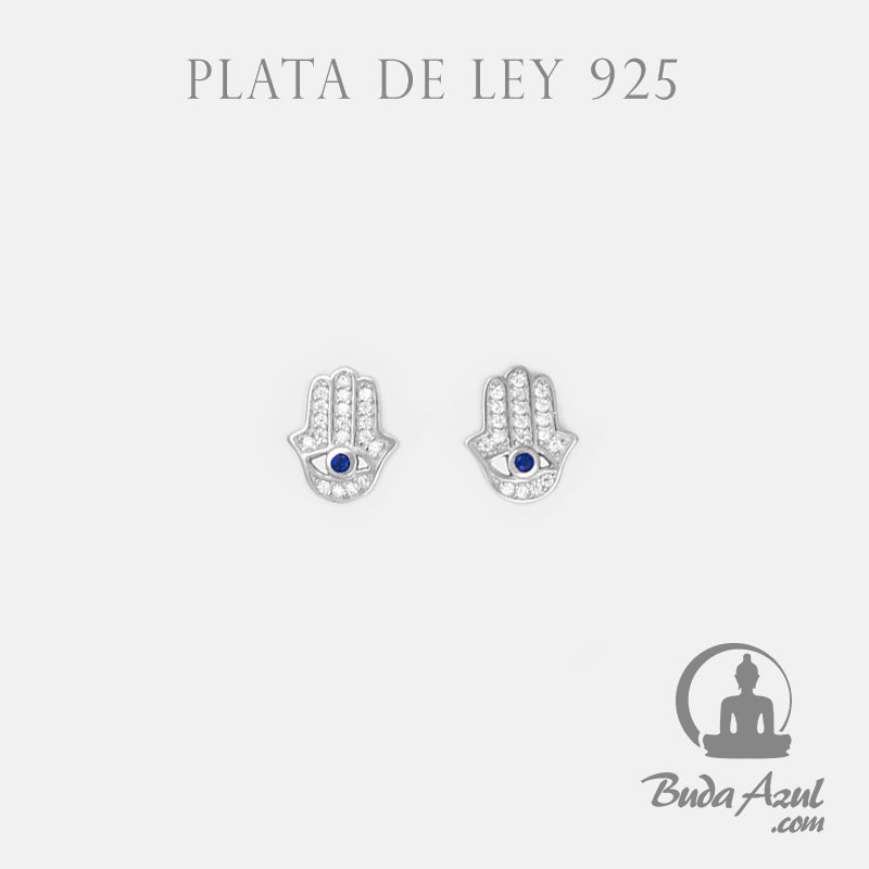 Pendientes Plata de Ley 925 MANO DE FATIMA CIRCONITA AZUL REF. 590