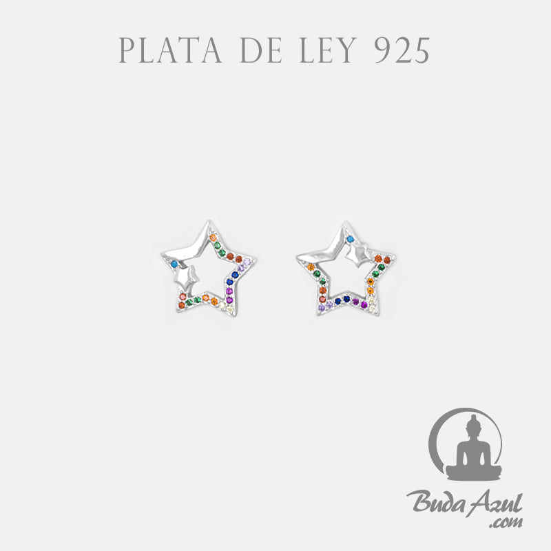 Pendientes Plata de Ley 925 ESTRELLA CIRCONITAS COLORES REF. 690