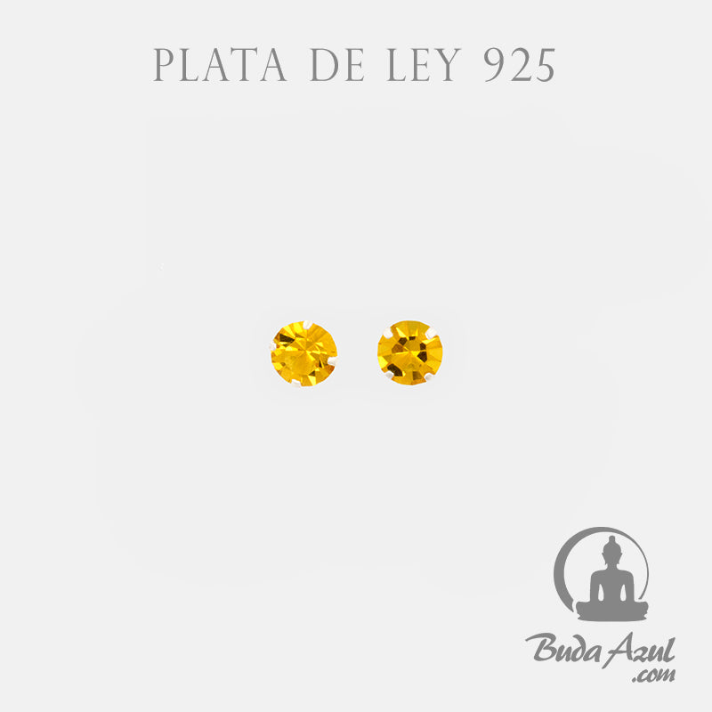 Pendientes Plata de Ley 925 circonita 4mm amarillo