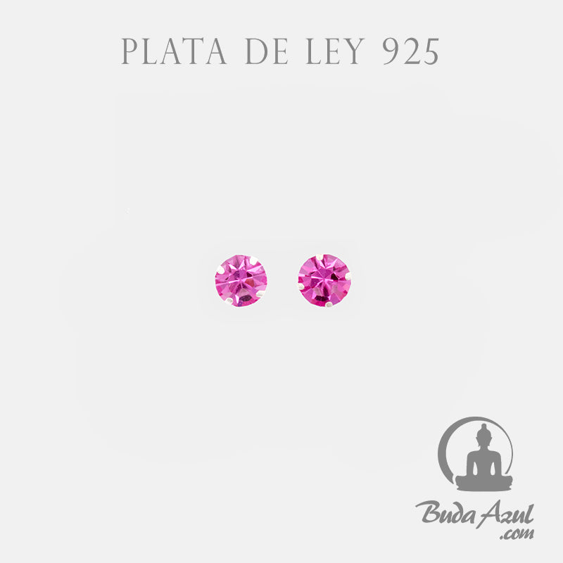 Pendientes Plata de Ley 925 circonita 4mm rosa
