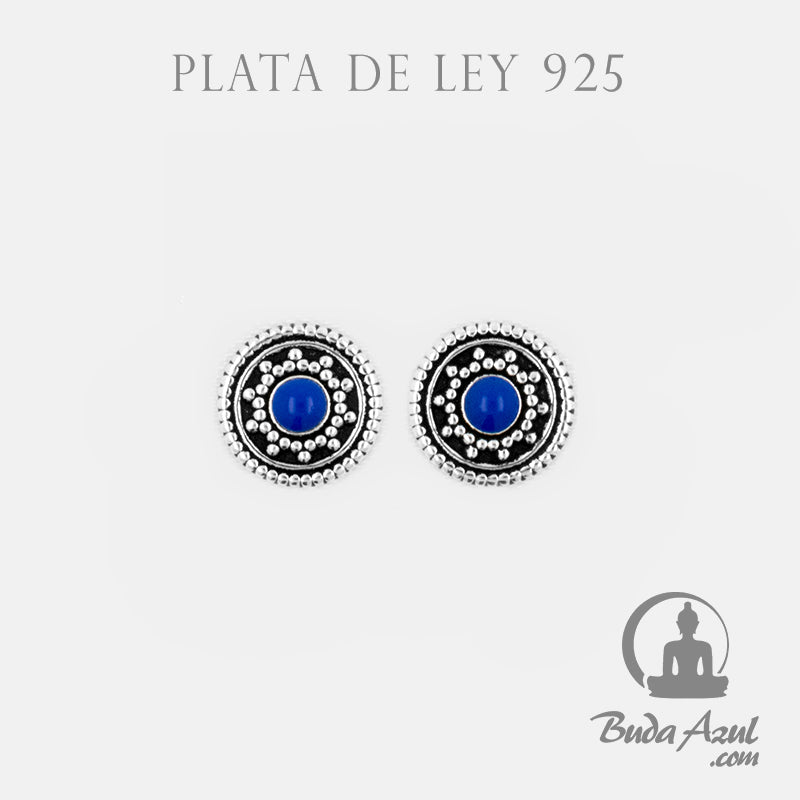 Pendientes Plata de Ley 925 redondo flor azul