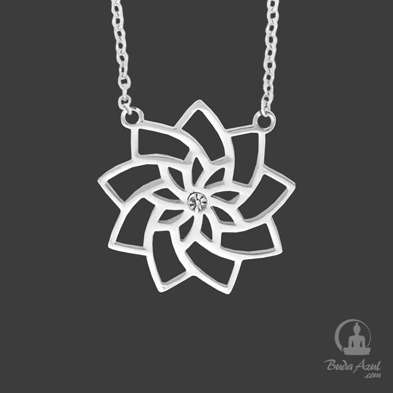 COLGANTE ACERO CON PIEDRAS FLOR ESTRELLA
