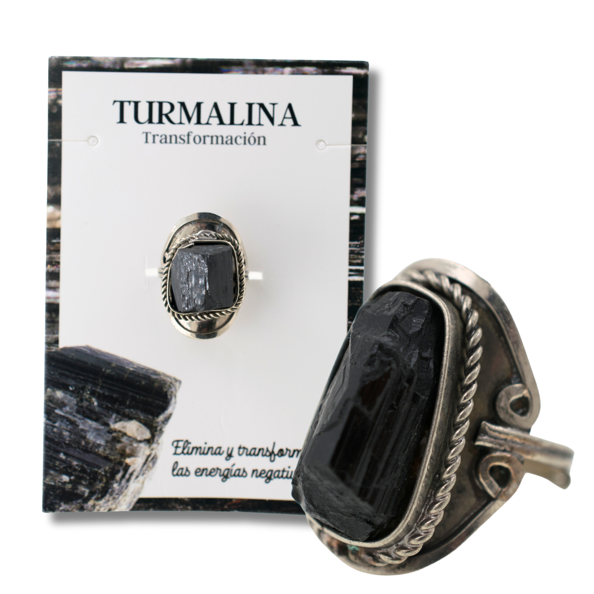 Anillo Alpaca mineral bruto TURMALINA AJUSTABLE REF. 6