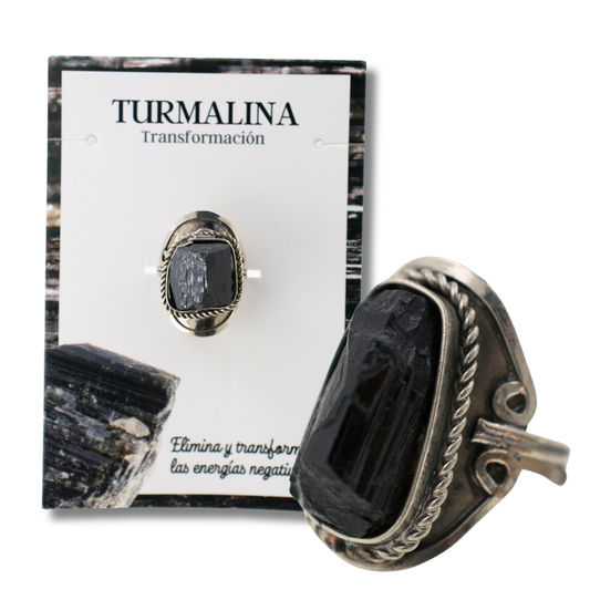Anillo Alpaca mineral bruto TURMALINA AJUSTABLE REF. 6