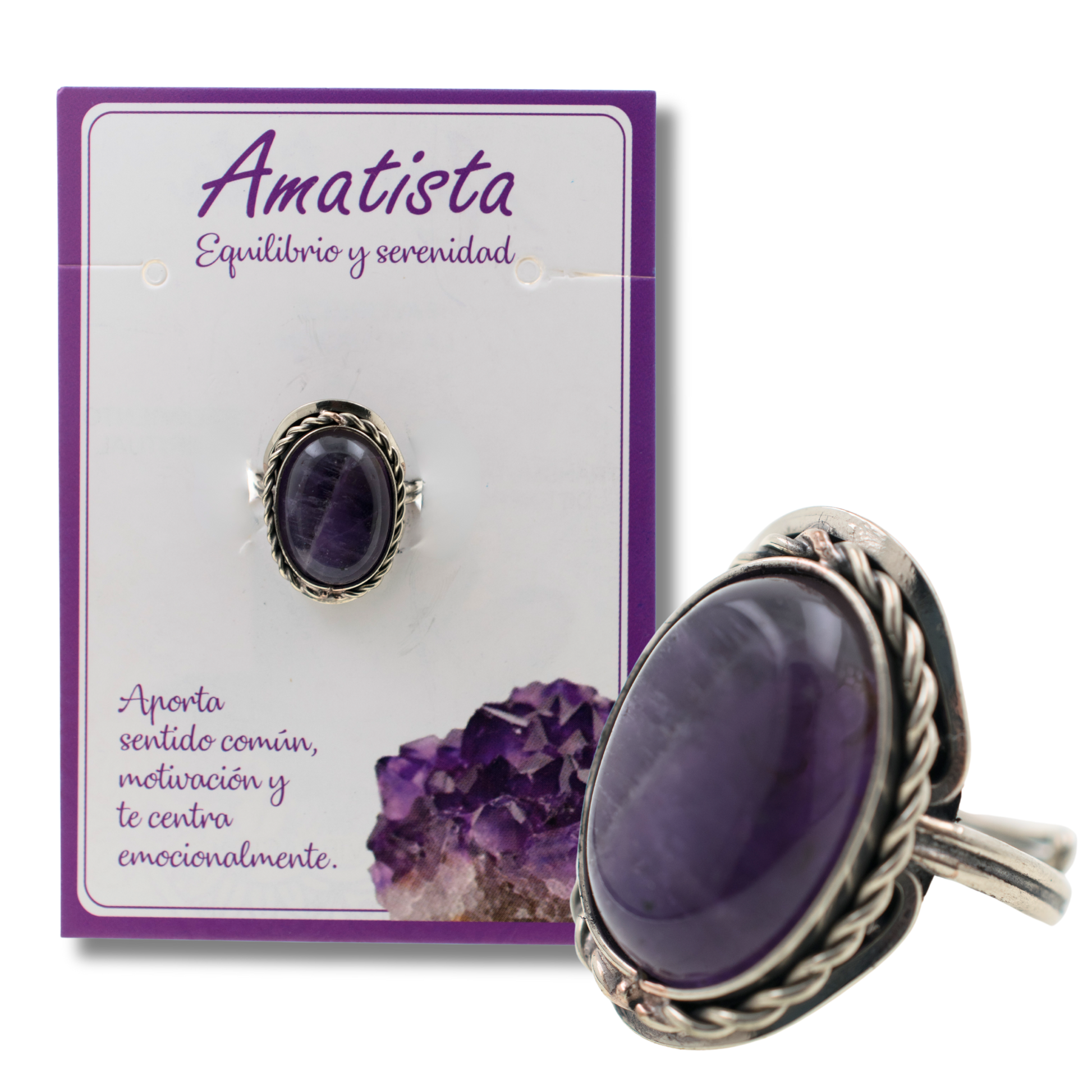 Anillo Alpaca mineral pulido AMATISTA REF. 7