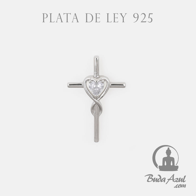 Colgante Plata CRUZ PIEDRA BLANCA CORAZON REF. 590