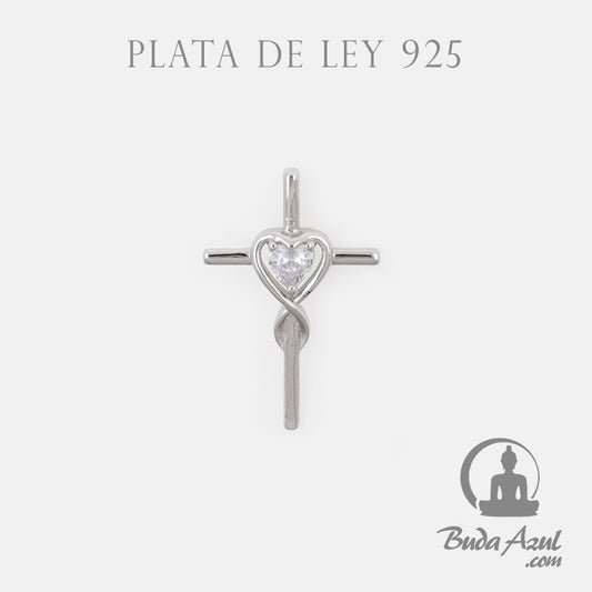 Colgante Plata CRUZ PIEDRA BLANCA CORAZON REF. 590