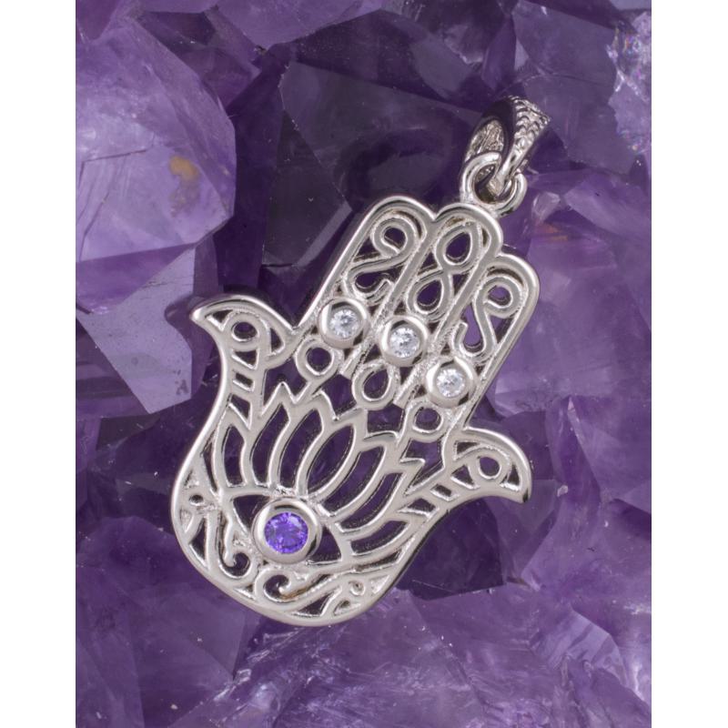 Colgante Plata MANO FATIMA R CIRCONITA LILA REF690