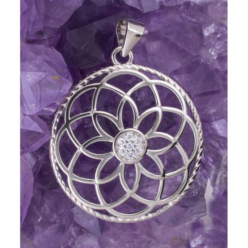 Colgante Plata FLOR DE LOTO CIRCONITA REF. 690