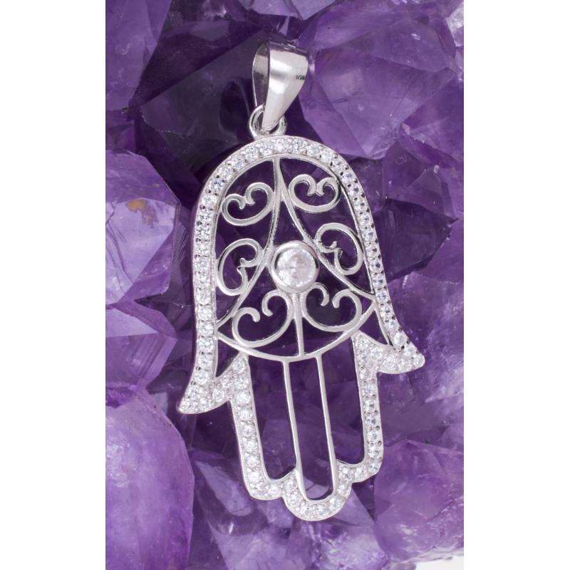 Colgante Plata MANO FATIMA RELIEV CIRCONITA REF790