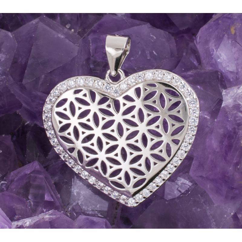 Colgante Plata CORAZON FLOR VIDA CIRCONITA REF 990