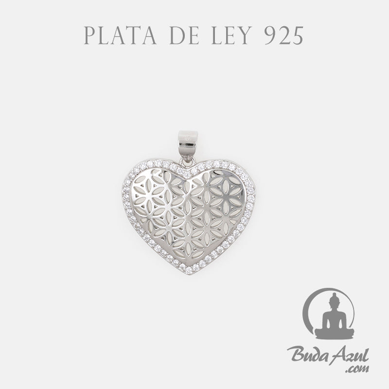 Colgante Plata CORAZON FLOR VIDA CIRCONITA REF 990