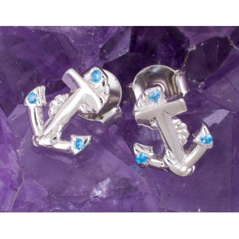 Pendientes Plata ANCLA CIRCONITAS AZUL 390
