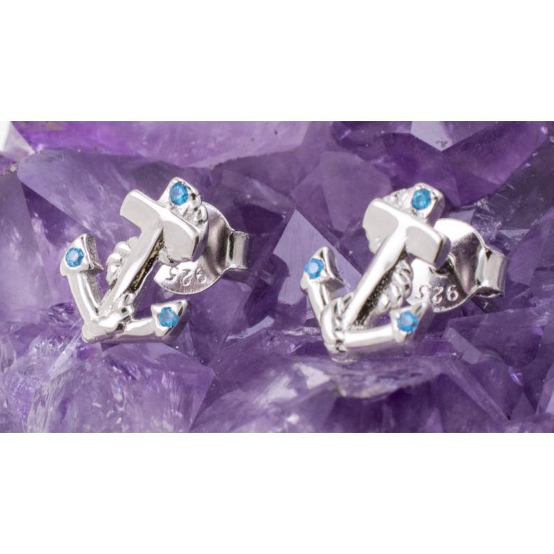 Pendientes Plata ANCLA CIRCONITAS AZUL 390