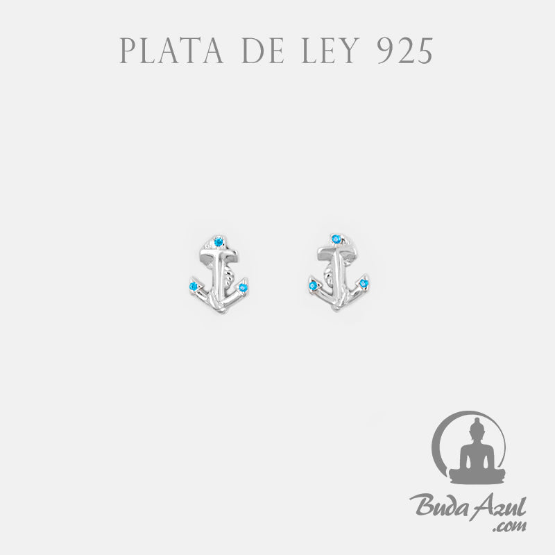 Pendientes Plata ANCLA CIRCONITAS AZUL 390