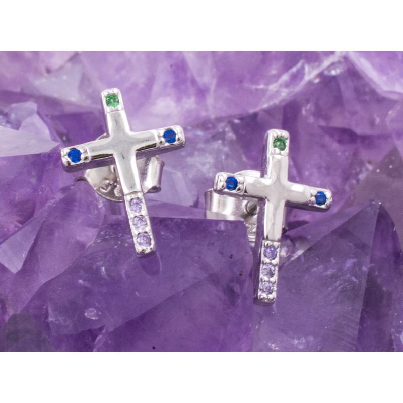 Pendientes Plata CRUZ CIRCONITAS COLOR 390