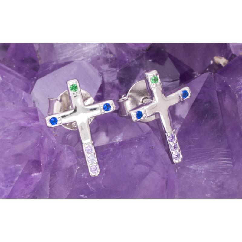 Pendientes Plata CRUZ CIRCONITAS COLOR 390