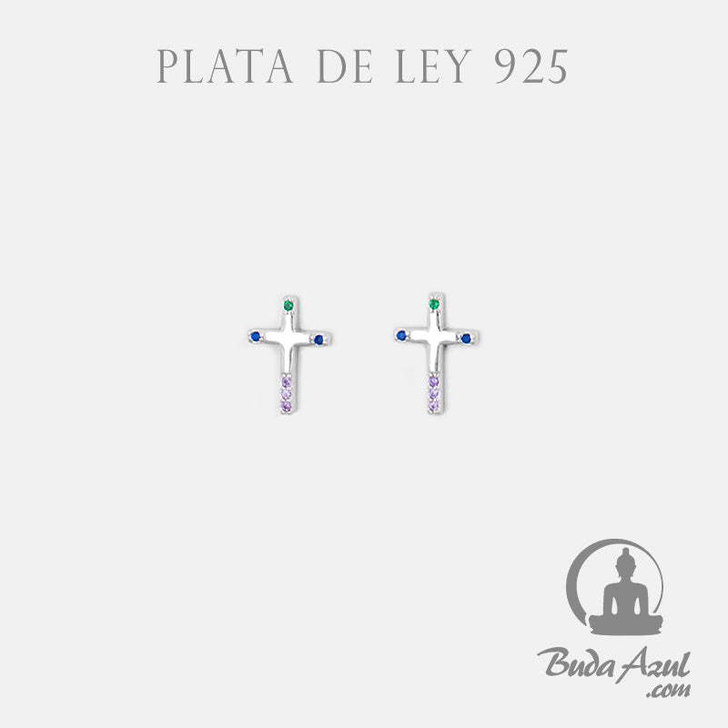 Pendientes Plata CRUZ CIRCONITAS COLOR 390