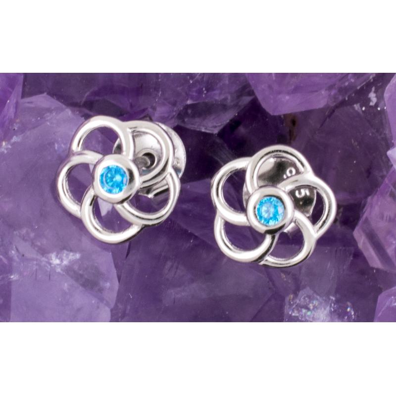 Pendientes Plata FLOR ONDA CIRCONITA AZUL 390