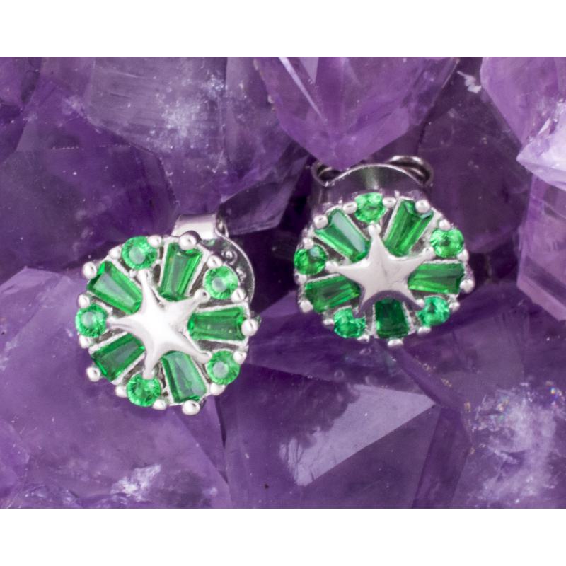 Pendientes Plata RUEDA ESTRELLA CIRCON VERDE 490