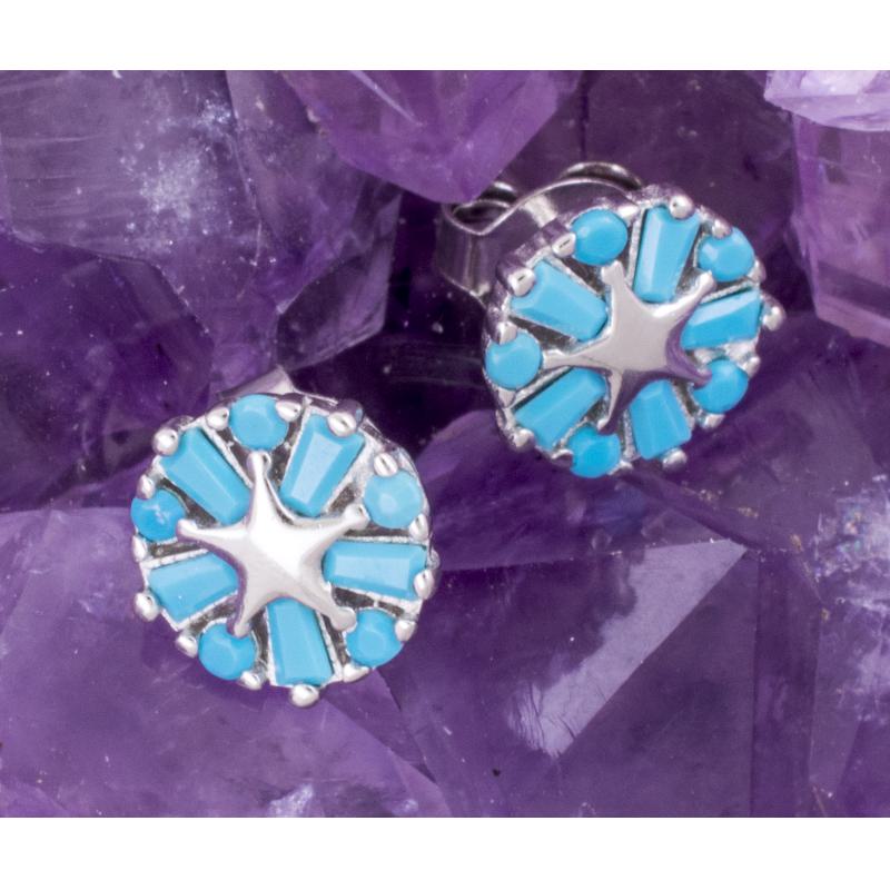 Pendientes Plata RUEDA ESTRELLA CIRCONITA AZUL 490