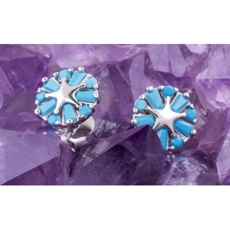 Pendientes Plata RUEDA ESTRELLA CIRCONITA AZUL 490