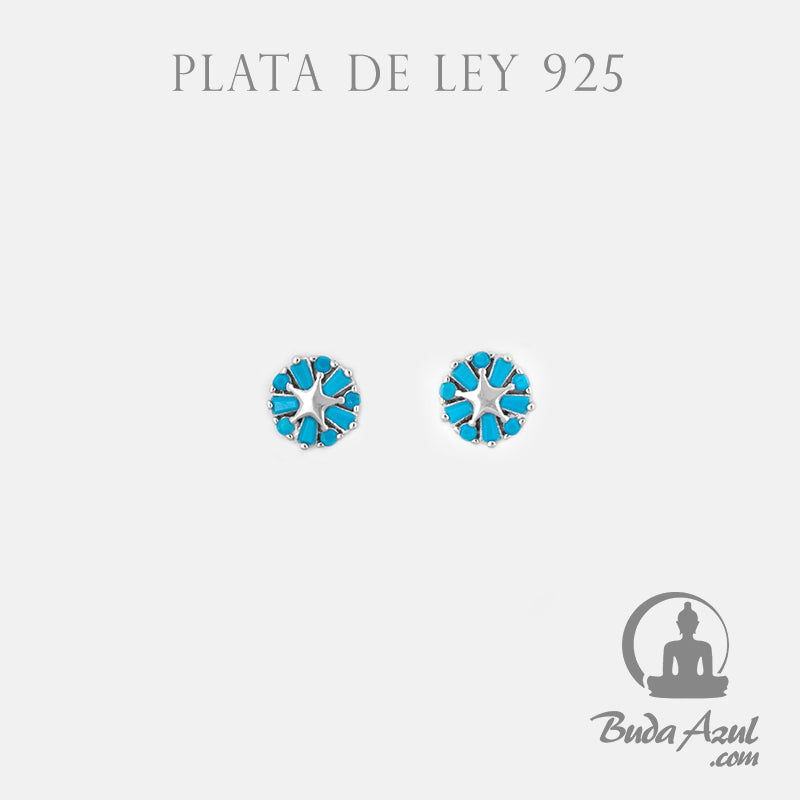 Pendientes Plata RUEDA ESTRELLA CIRCONITA AZUL 490