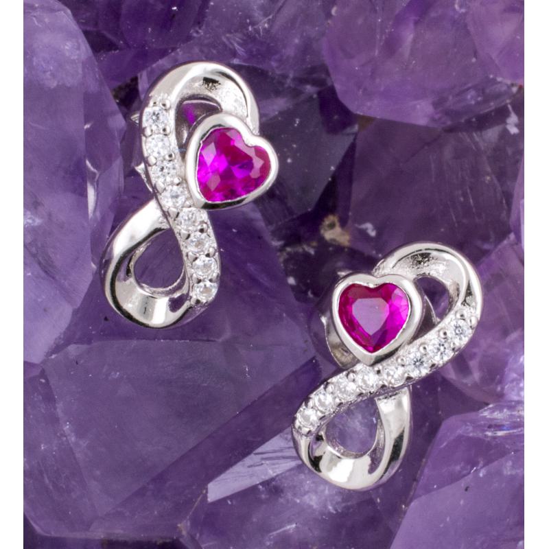 Pendientes Plata INFINITO CORAZON CIRCON LILA 490