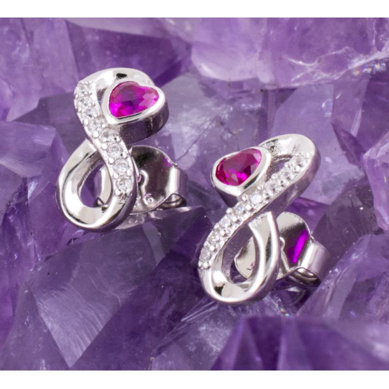 Pendientes Plata INFINITO CORAZON CIRCON LILA 490