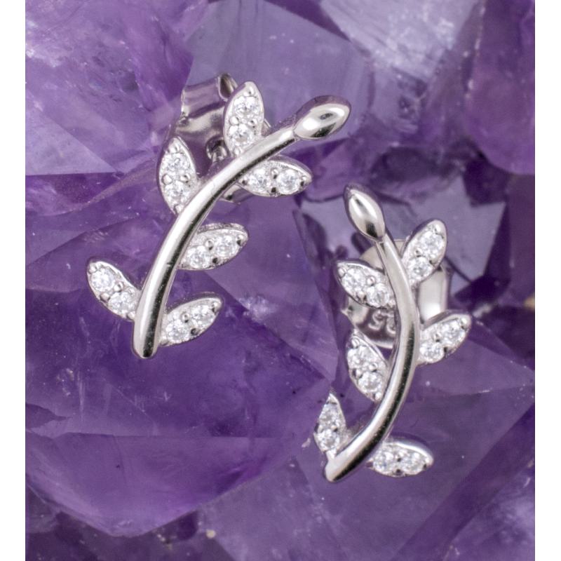 Pendientes Plata TALLO DE HOJAS CIRCONITA 490
